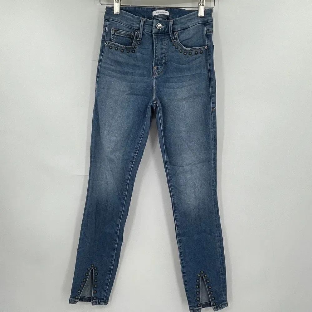 Good American Blue Good Legs Crop Split Stud Hem Stretch Denim Jeans Size 2/26
